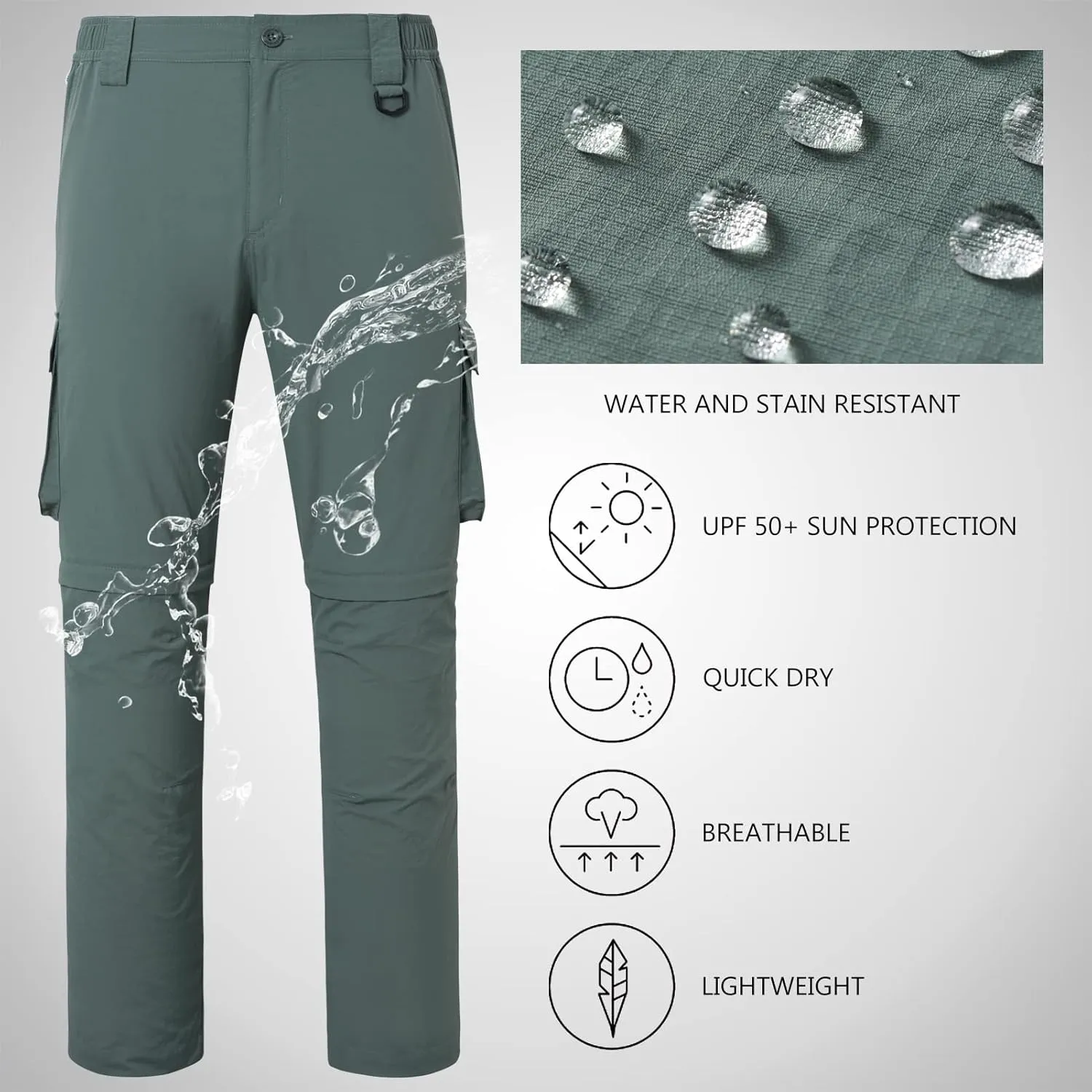 BASSDASH Men’s Outdoor Quick Dry Convertible Pants Zip-Off Water Resistant Lightweight Fishing Hiking Cargo Shorts UPF50 