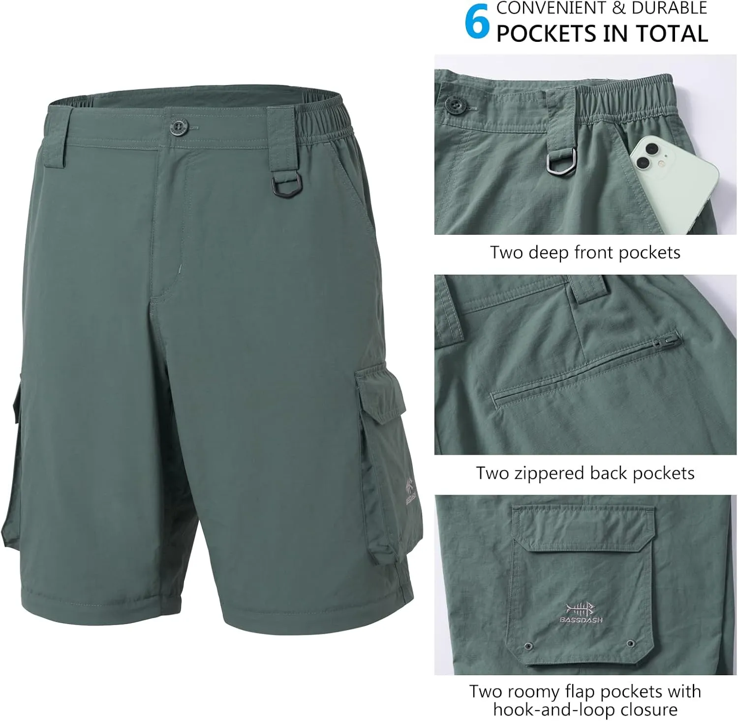 BASSDASH Men’s Outdoor Quick Dry Convertible Pants Zip-Off Water Resistant Lightweight Fishing Hiking Cargo Shorts UPF50 