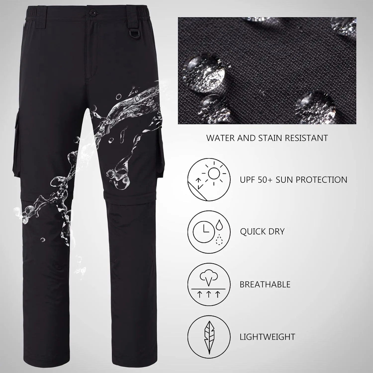 BASSDASH Men’s Outdoor Quick Dry Convertible Pants Zip-Off Water Resistant Lightweight Fishing Hiking Cargo Shorts UPF50 