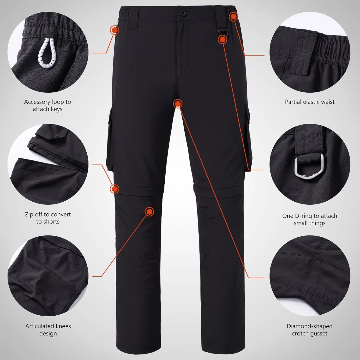 BASSDASH Men’s Outdoor Quick Dry Convertible Pants Zip-Off Water Resistant Lightweight Fishing Hiking Cargo Shorts UPF50 