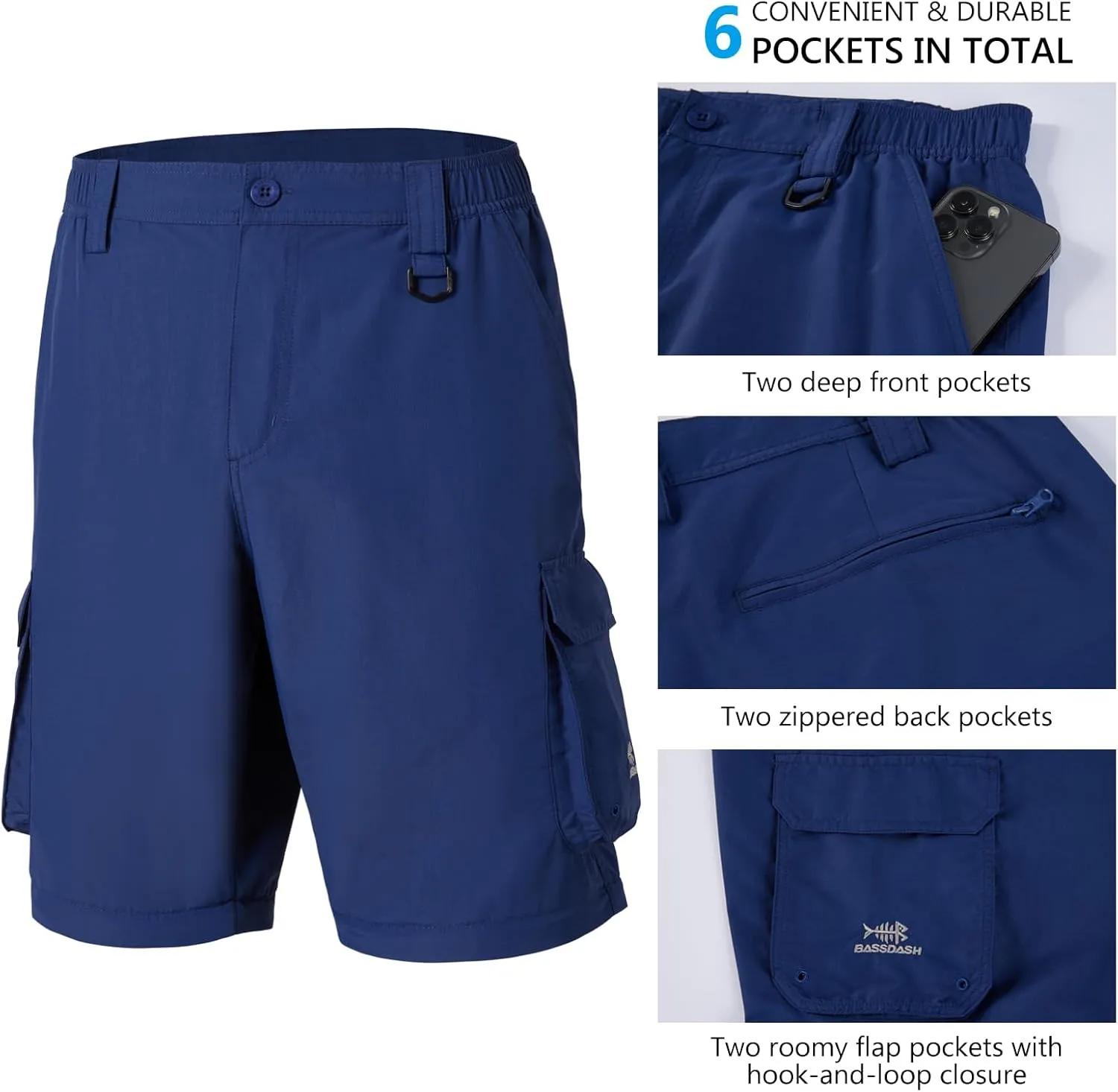 BASSDASH Men’s Outdoor Quick Dry Convertible Pants Zip-Off Water Resistant Lightweight Fishing Hiking Cargo Shorts UPF50 