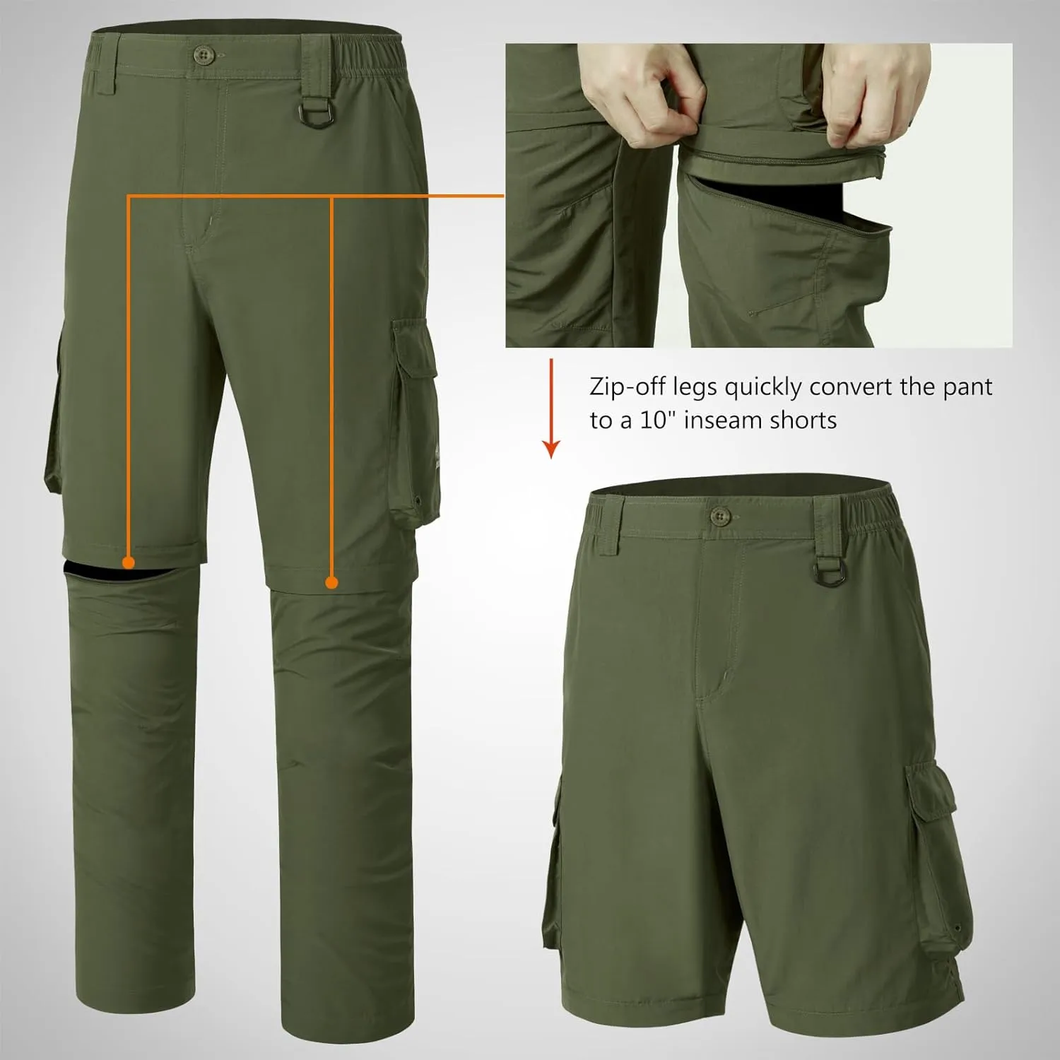 BASSDASH Men’s Outdoor Quick Dry Convertible Pants Zip-Off Water Resistant Lightweight Fishing Hiking Cargo Shorts UPF50 