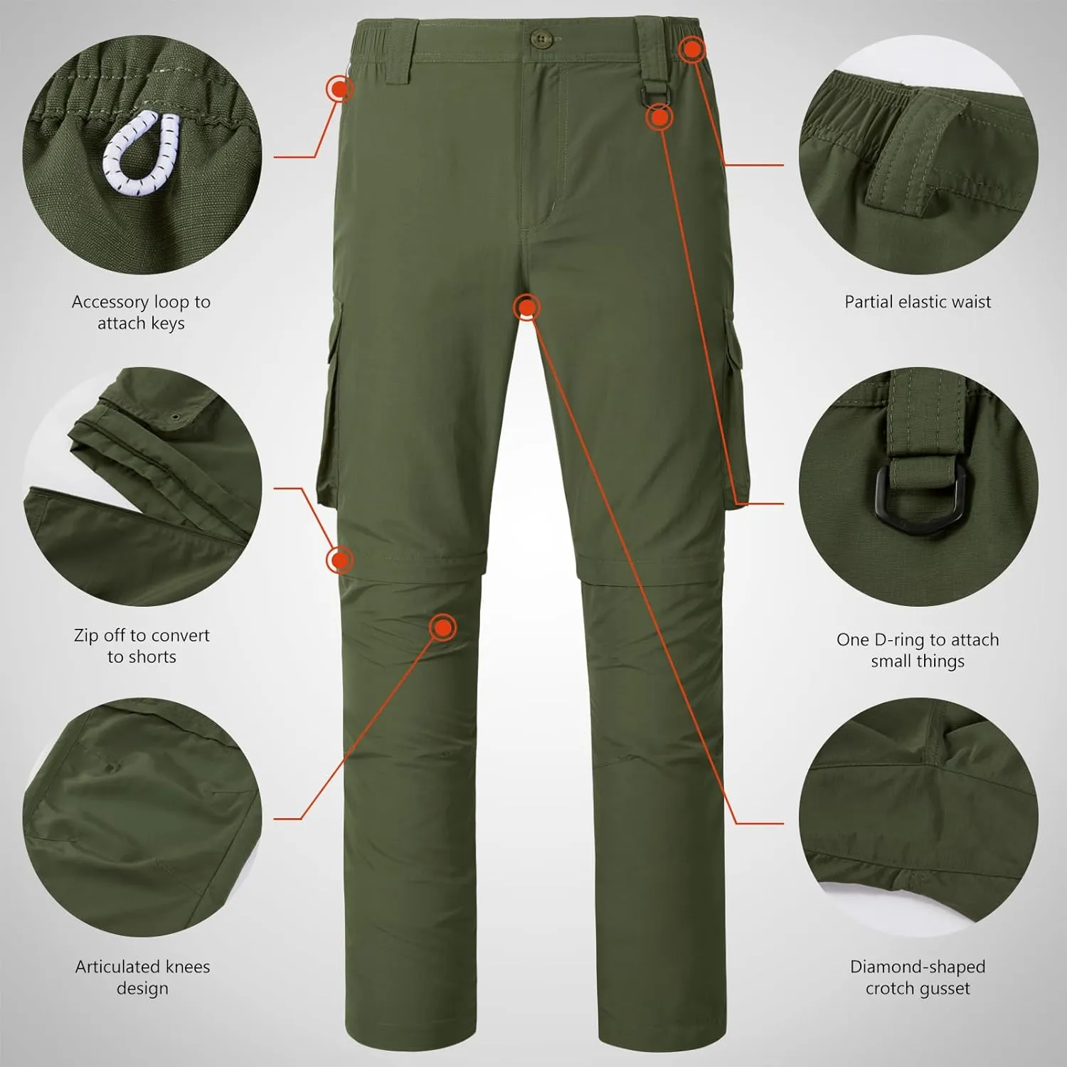 BASSDASH Men’s Outdoor Quick Dry Convertible Pants Zip-Off Water Resistant Lightweight Fishing Hiking Cargo Shorts UPF50 