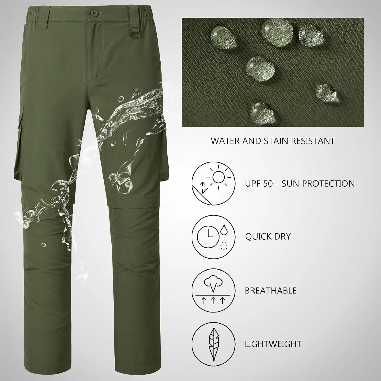 BASSDASH Men’s Outdoor Quick Dry Convertible Pants Zip-Off Water Resistant Lightweight Fishing Hiking Cargo Shorts UPF50 