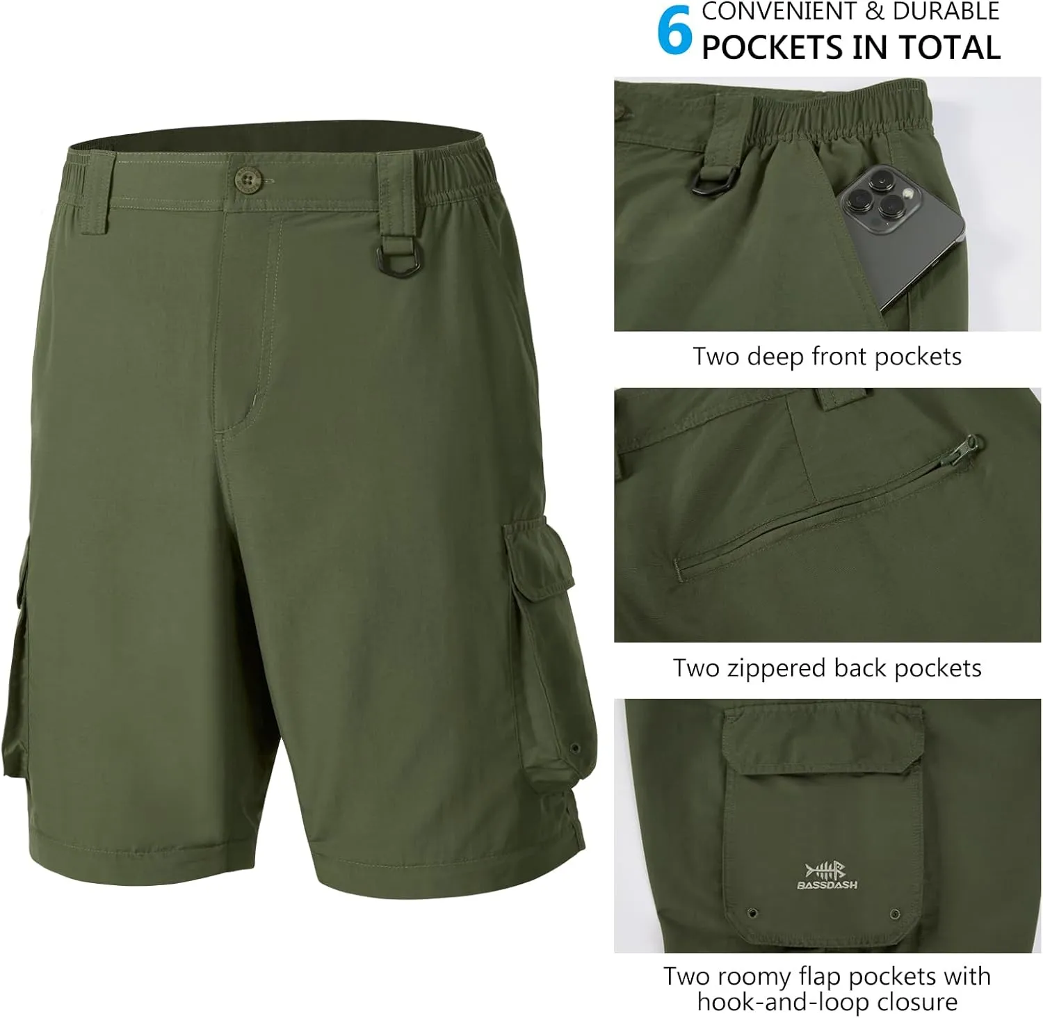 BASSDASH Men’s Outdoor Quick Dry Convertible Pants Zip-Off Water Resistant Lightweight Fishing Hiking Cargo Shorts UPF50 