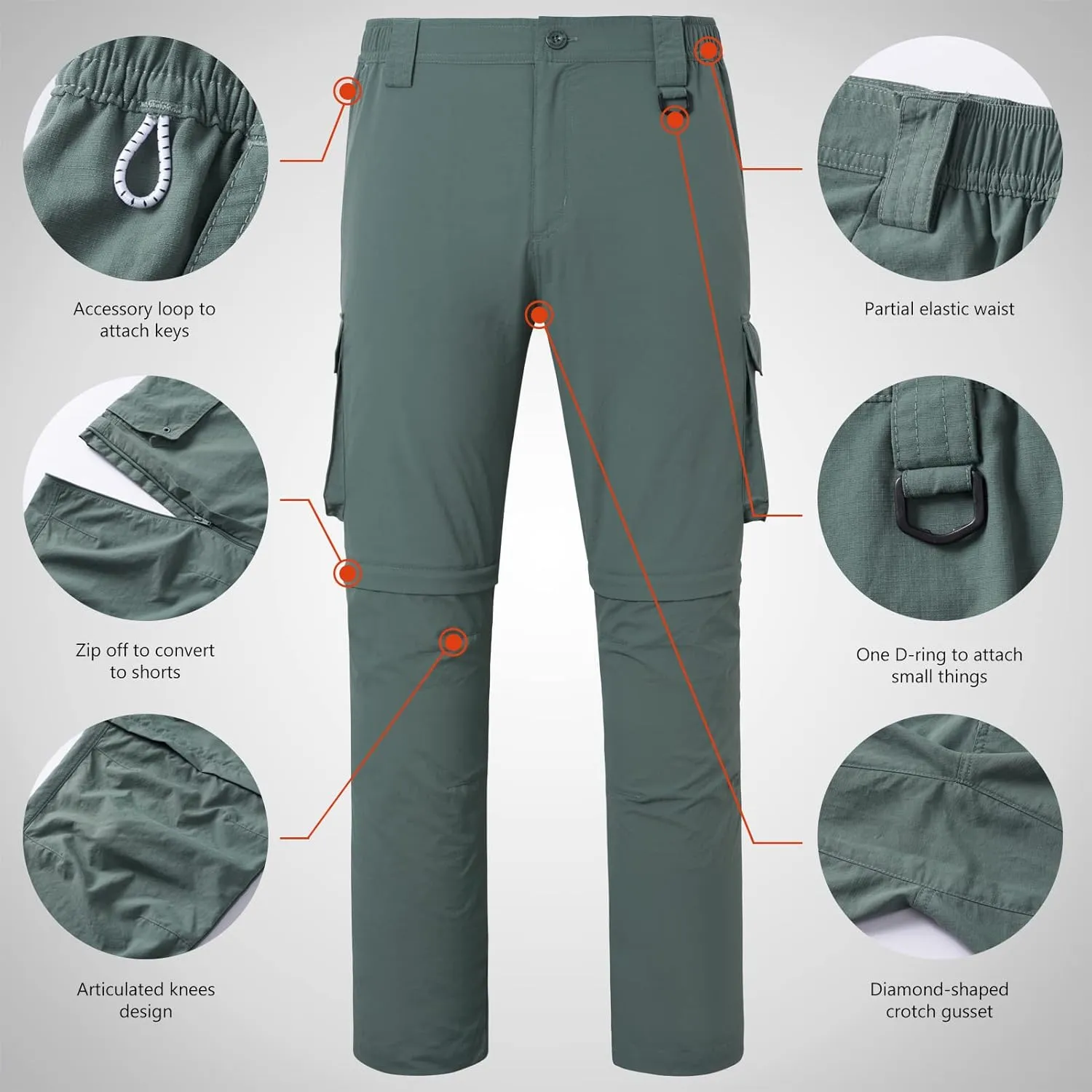 BASSDASH Men’s Outdoor Quick Dry Convertible Pants Zip-Off Water Resistant Lightweight Fishing Hiking Cargo Shorts UPF50 