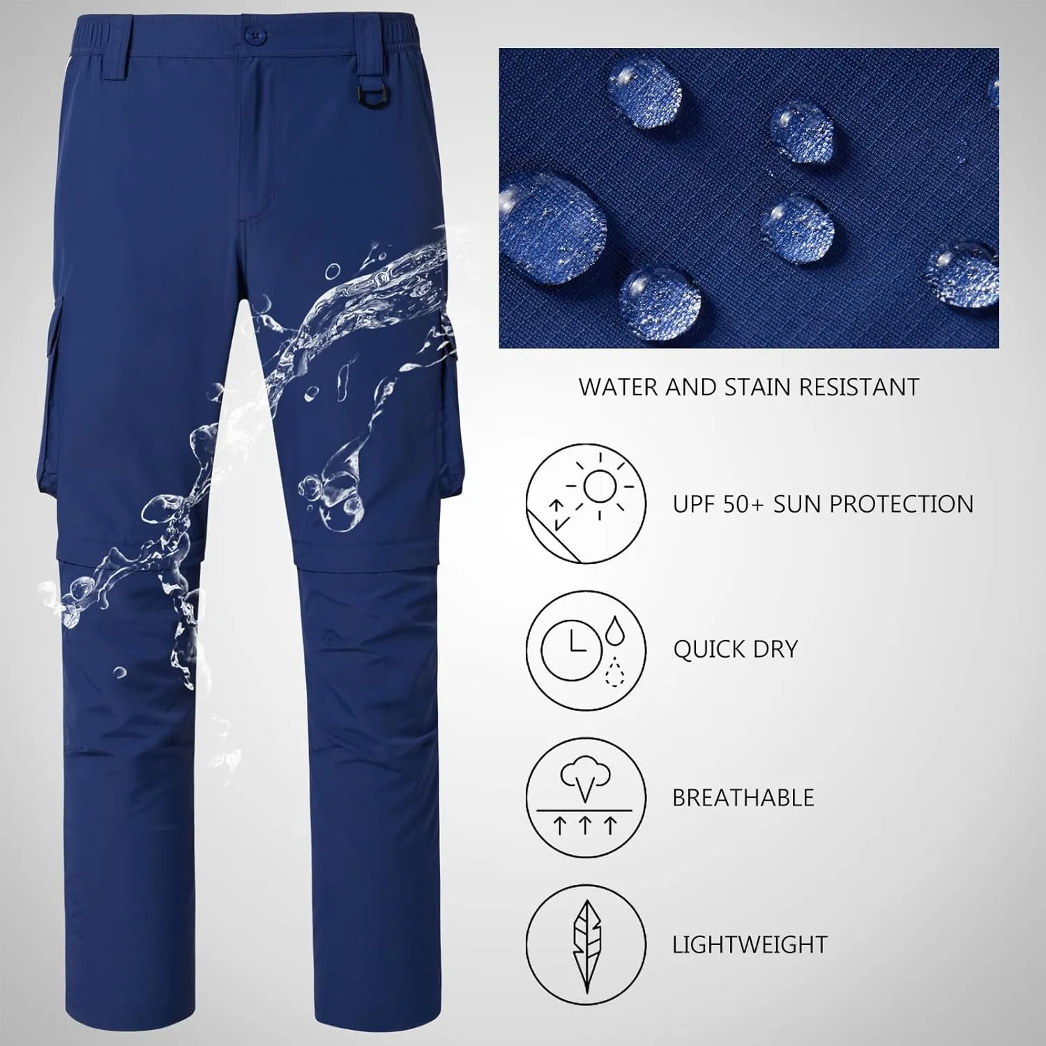 BASSDASH Men’s Outdoor Quick Dry Convertible Pants Zip-Off Water Resistant Lightweight Fishing Hiking Cargo Shorts UPF50 