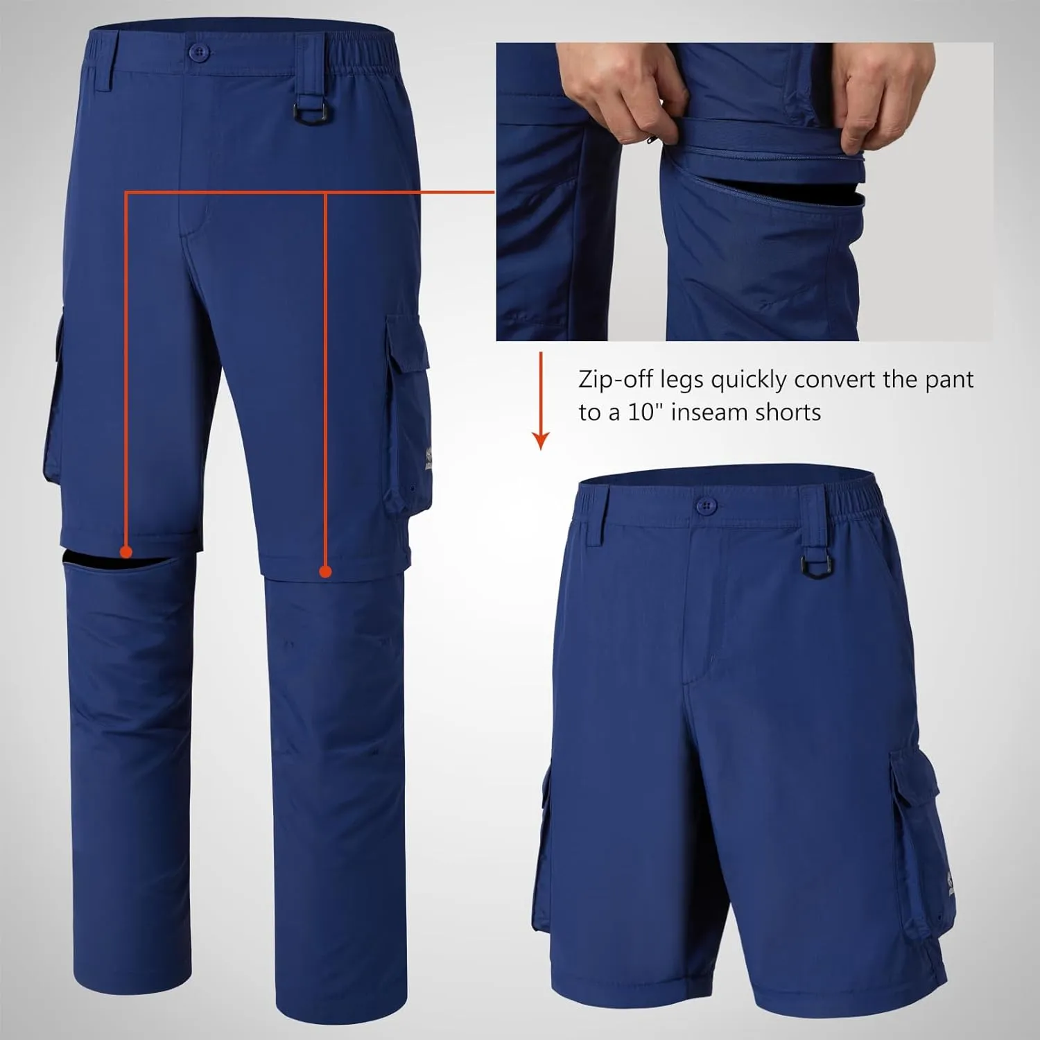 BASSDASH Men’s Outdoor Quick Dry Convertible Pants Zip-Off Water Resistant Lightweight Fishing Hiking Cargo Shorts UPF50 