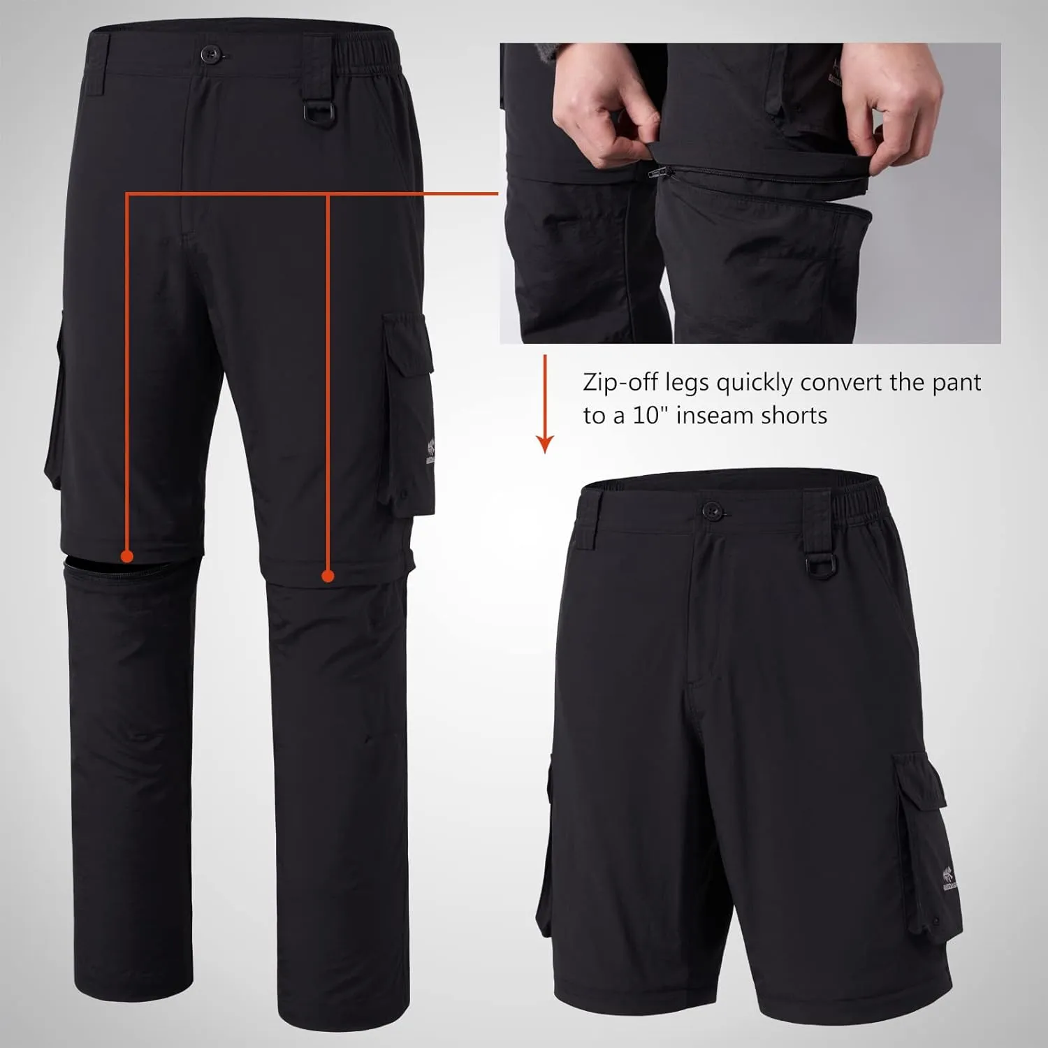 BASSDASH Men’s Outdoor Quick Dry Convertible Pants Zip-Off Water Resistant Lightweight Fishing Hiking Cargo Shorts UPF50 