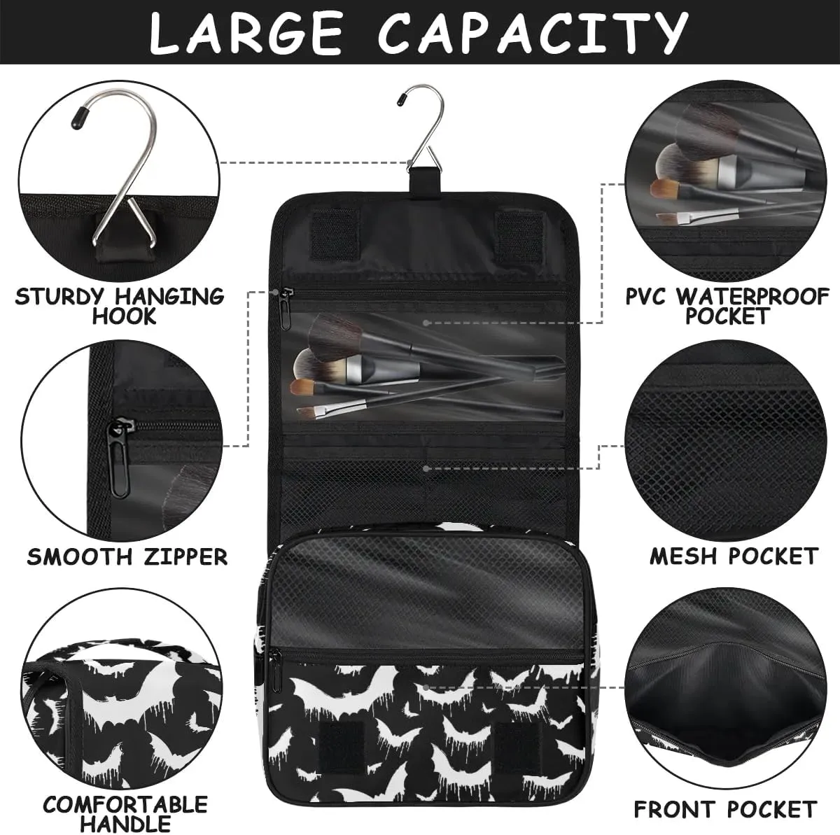 Bat Hanging Toiletry Bag for Women Men, Kids Toiletry Travel Bag, Halloween Waterproof Boys Toiletry Bag Makeup Kit Hanging Makeup Bag Cosmetic Bag Shaving Bag for Kids Adult Travel Essential