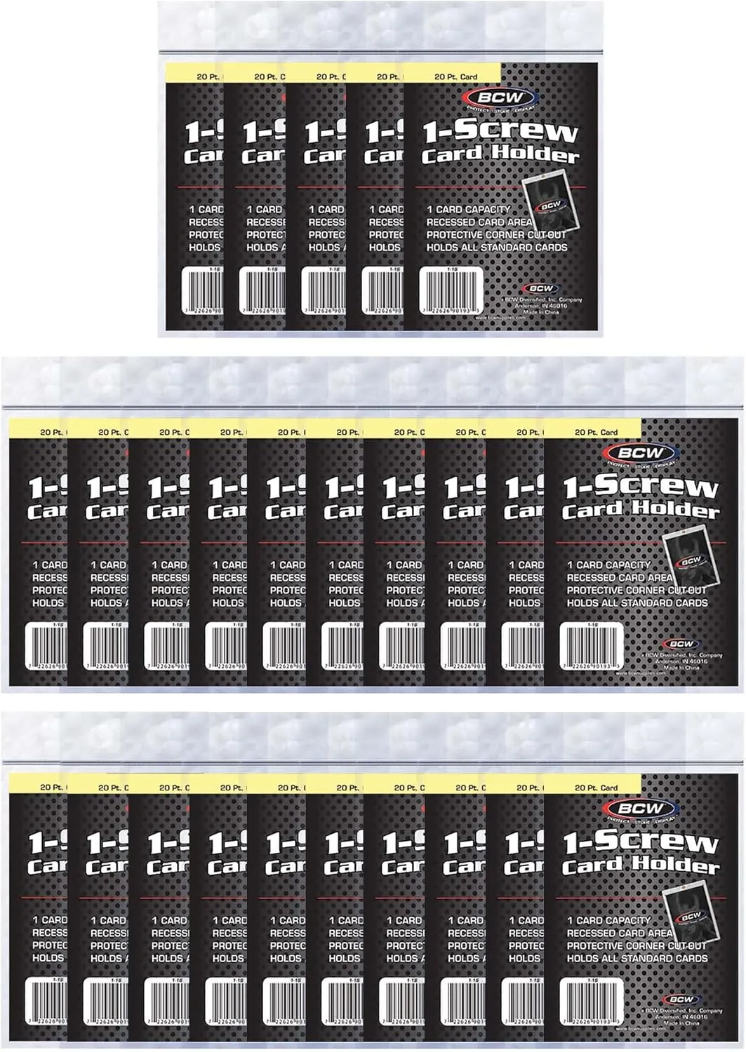 BCW 1-Screw Card Holder 20 PT 25 Count | Crystal Clear Polystyrene for Card Protection