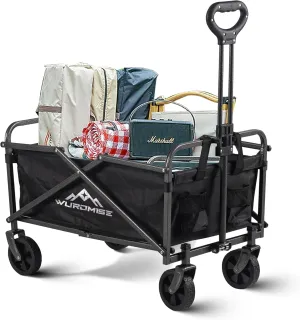 Beach Wagon - Wagon Cart with Wheels Foldable, Heavy Duty Garden Cart with Swivel Wheels, Large Capacity, and Adjustable Handle