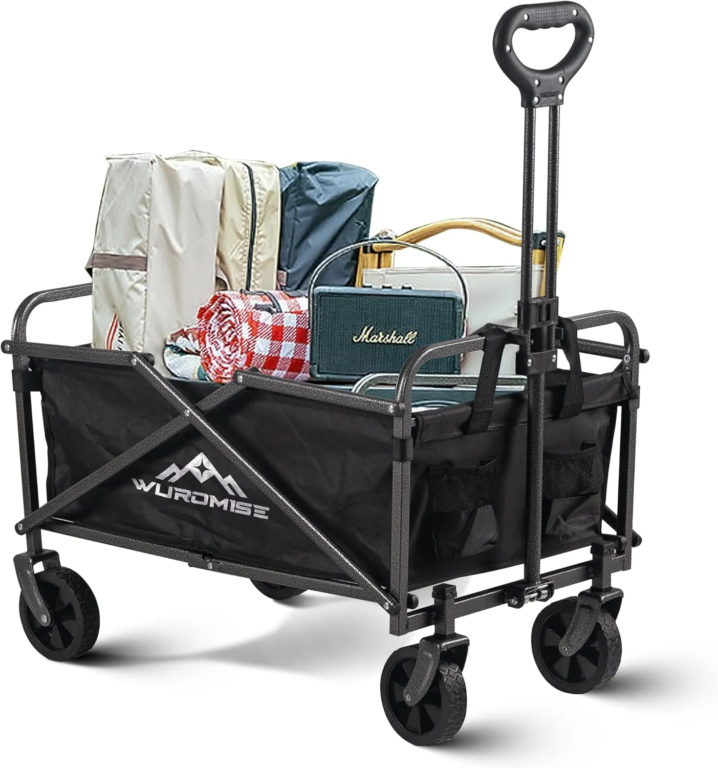 Beach Wagon - Wagon Cart with Wheels Foldable, Heavy Duty Garden Cart with Swivel Wheels, Large Capacity, and Adjustable Handle