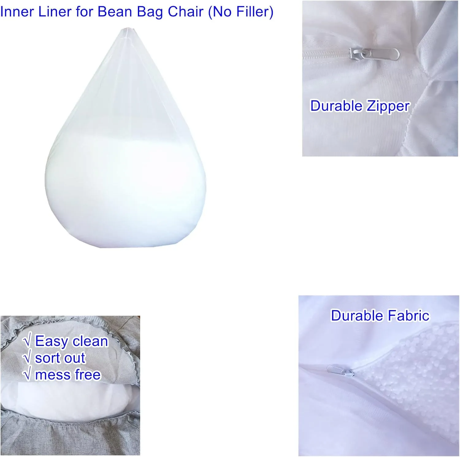 Bean Bag Chair Cover with Inner Liner (No Filler), 39" x 47" Stuffed Animal Storage Bean Bag Chair Cover, Upgrade Easy Cleaning Cotton Linen Bean Bag Cover Only (Orange, X-Large)