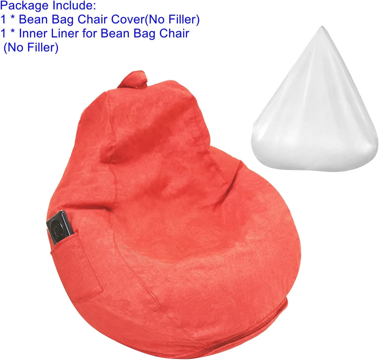 Bean Bag Chair Cover with Inner Liner (No Filler), 39" x 47" Stuffed Animal Storage Bean Bag Chair Cover, Upgrade Easy Cleaning Cotton Linen Bean Bag Cover Only (Orange, X-Large)