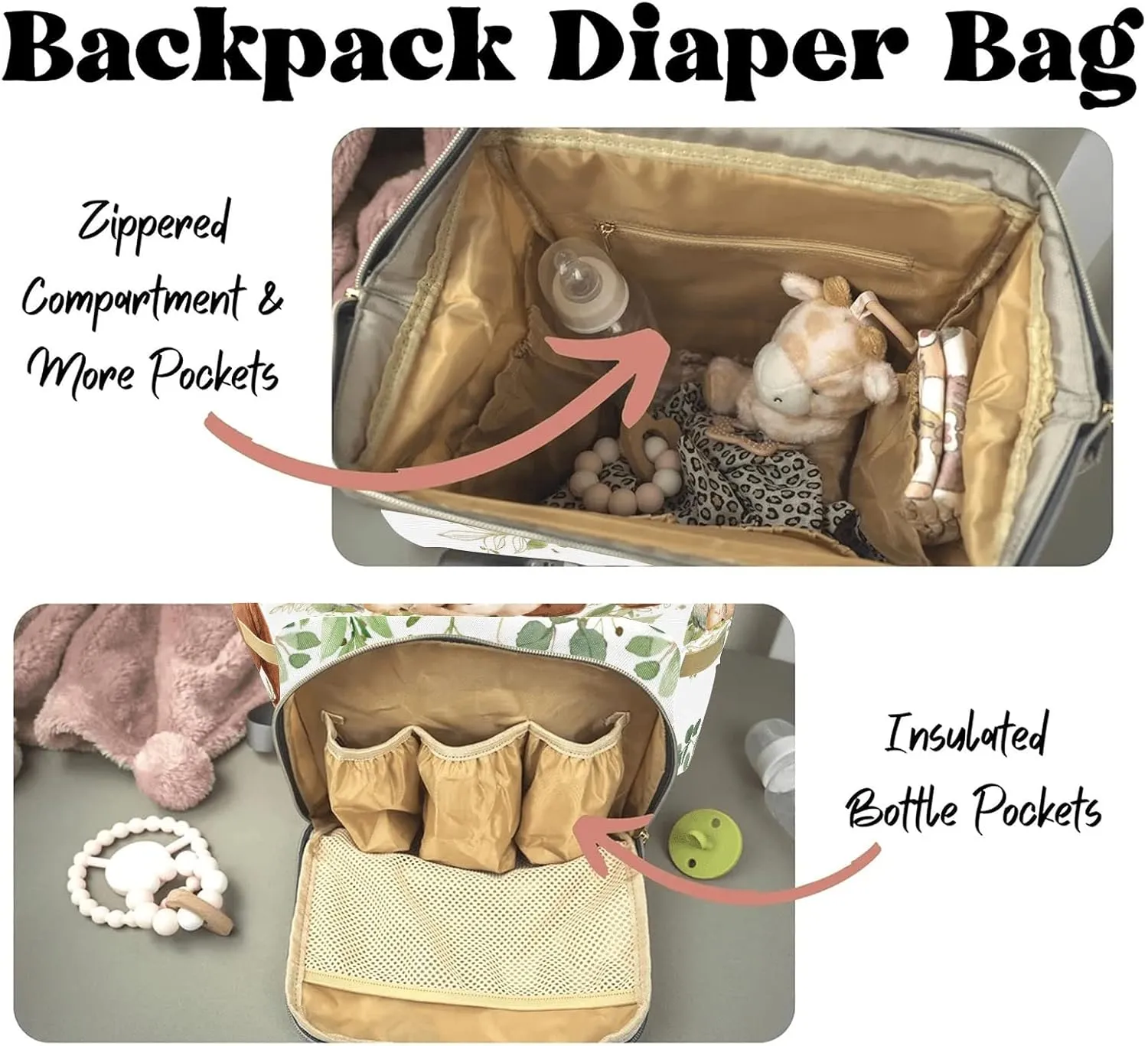 Bear Deer Fox Forest Leaves Personalized Name Diaper Bag Backpack,Custom Travel DayPack for Nappy Mommy Bag Gift