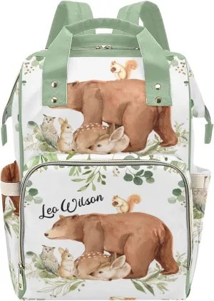 Bear Deer Fox Forest Leaves Personalized Name Diaper Bag Backpack,Custom Travel DayPack for Nappy Mommy Bag Gift