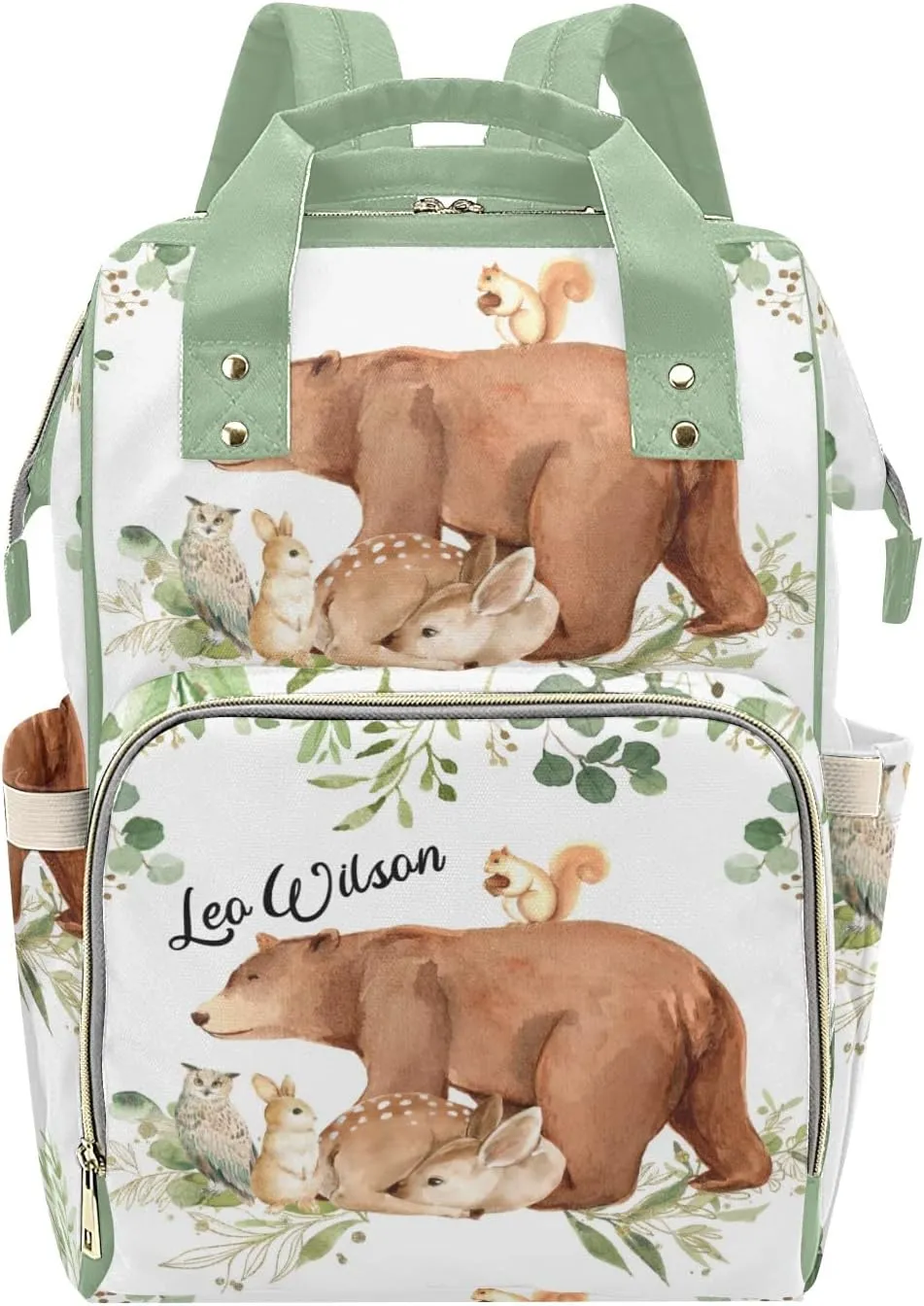 Bear Deer Fox Forest Leaves Personalized Name Diaper Bag Backpack,Custom Travel DayPack for Nappy Mommy Bag Gift