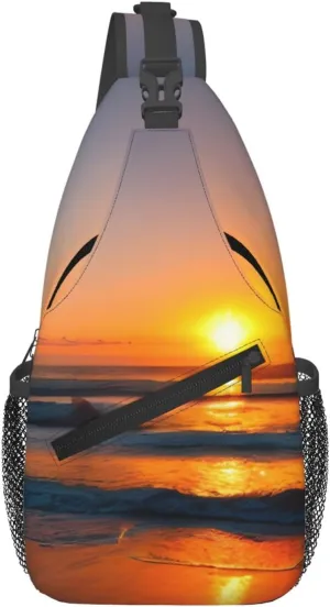 Beautiful Sunrise Ocean Print Sling Bag Crossbody Shoulder Backpack Chest Pack for Hiking Travel Climbing