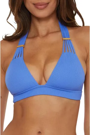 BECCA Women's Modern Edge Halter Bikini Top, Adjustable, Tie Back, Swimwear Separates