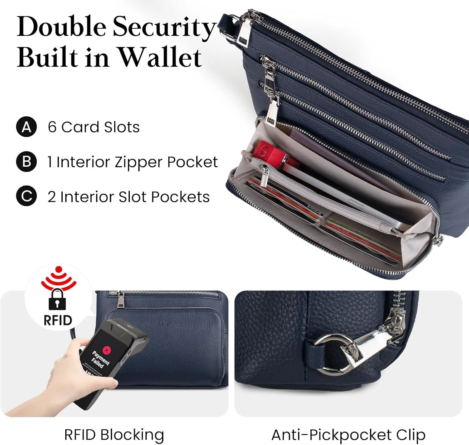 befen Genuine Leather Crossbody Bags for Women, Lightweight Medium Anti-Theft Shoulder Purse with Built in RFID Wallet