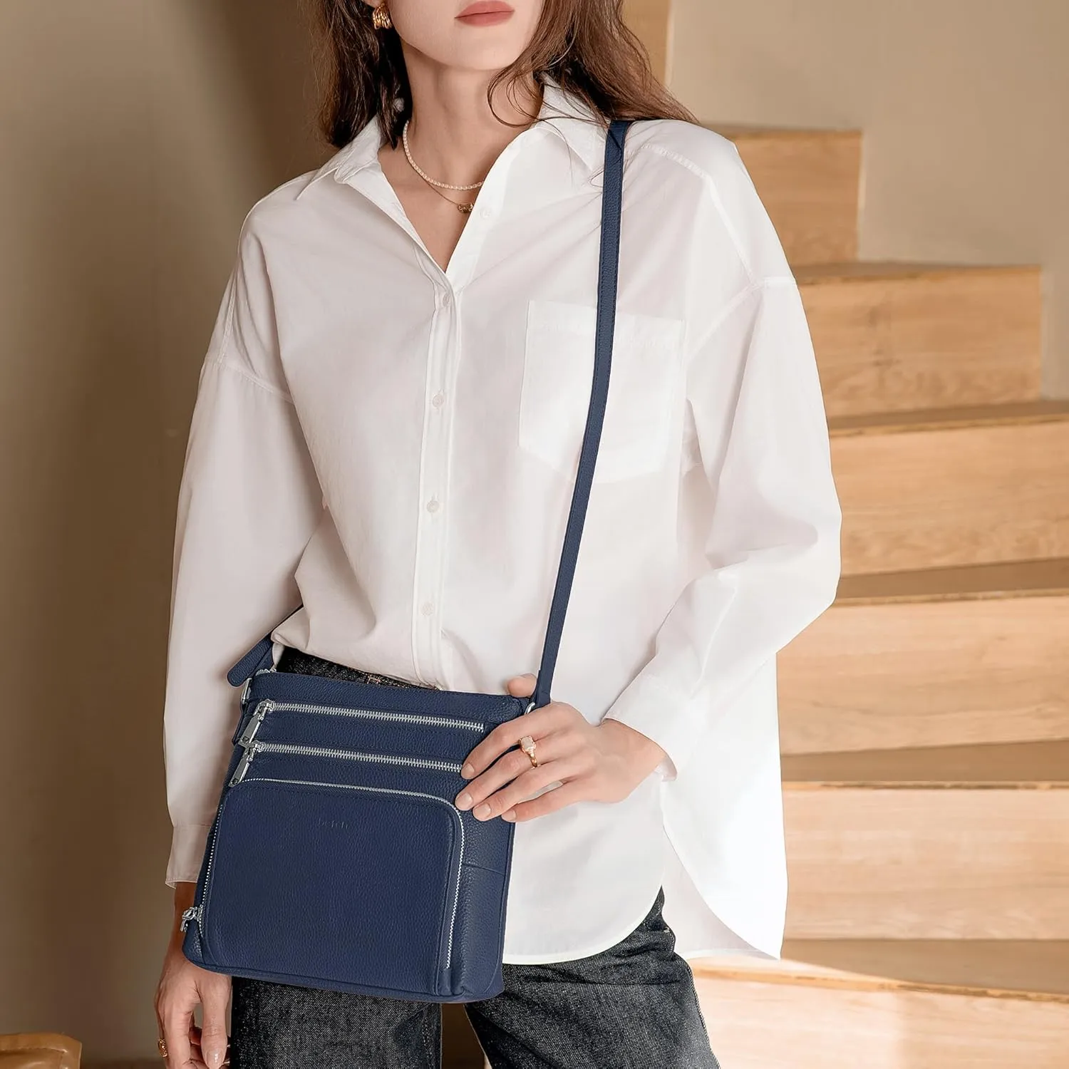 befen Genuine Leather Crossbody Bags for Women, Lightweight Medium Anti-Theft Shoulder Purse with Built in RFID Wallet