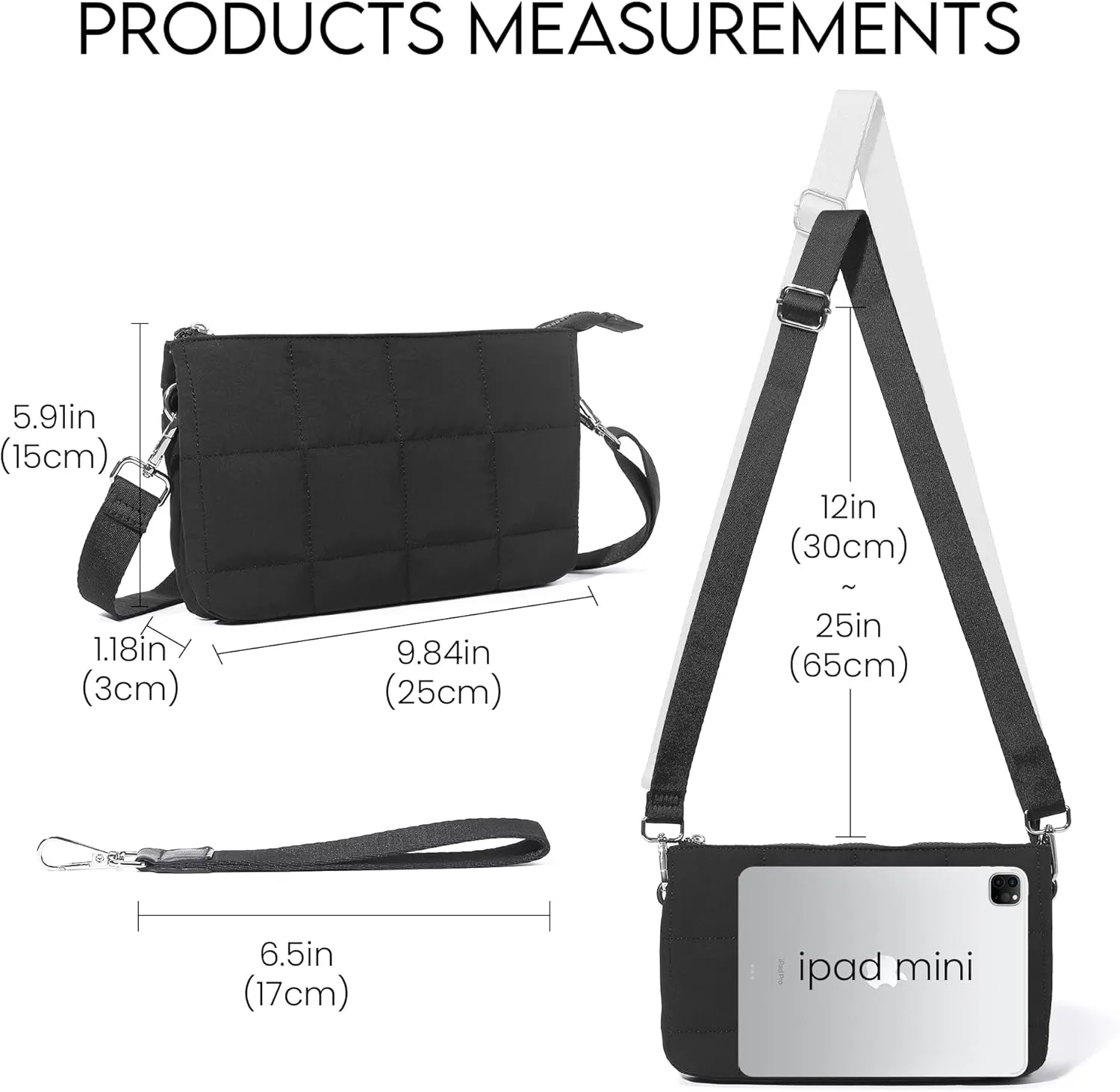 befen Puffer Crossbody Wristlet for Women, RFID Wristlet Wallet Purse with 2 Strap, Lightweight Shoulder Bag for Travel