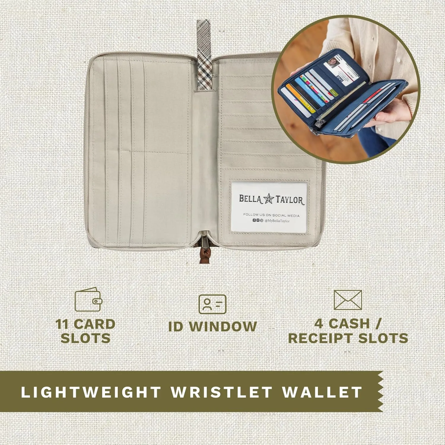 Bella Taylor Wrist Strap Wallet for Women | Multi Card Zip Around Wallet with RFID Protection and Wristlet Strap