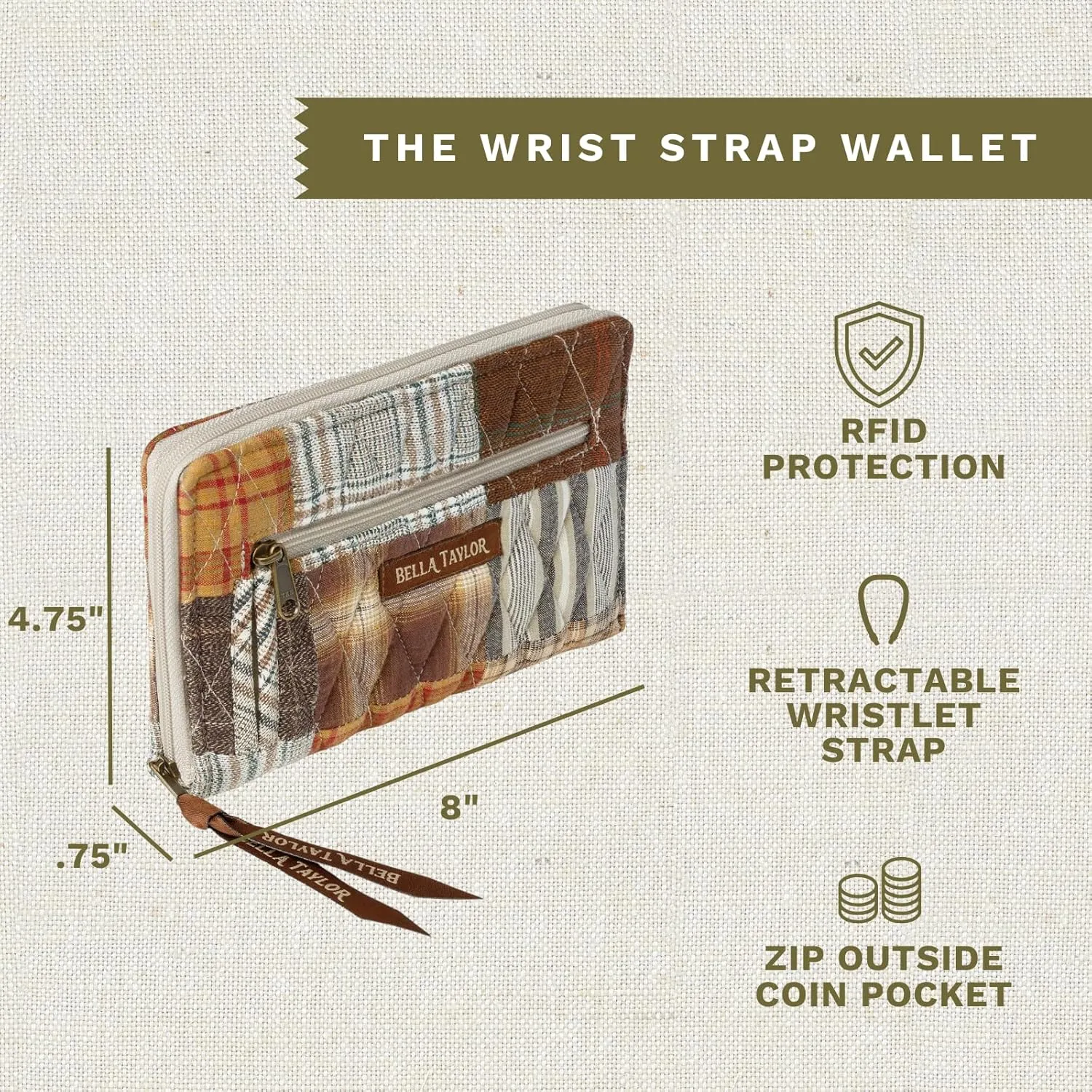 Bella Taylor Wrist Strap Wallet for Women | Multi Card Zip Around Wallet with RFID Protection and Wristlet Strap