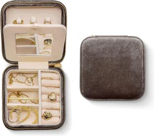 Benevolence LA Travel Jewelry Organizer, Mocha Brown Velvet Jewelry Case for Women, Jewelry Travel Case with Earring Compartment, Jewelry Box for Men