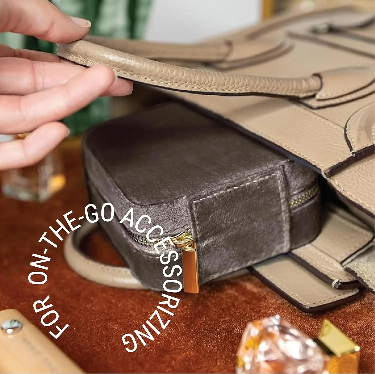 Benevolence LA Travel Jewelry Organizer, Mocha Brown Velvet Jewelry Case for Women, Jewelry Travel Case with Earring Compartment, Jewelry Box for Men