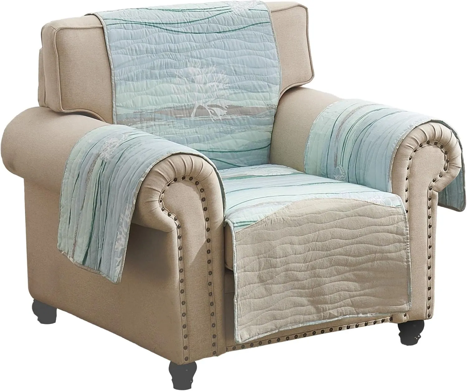 Benjara BM307062 81 in. Niha Ocean Wave Print & Quilting Arm Chair Cover Multi Color