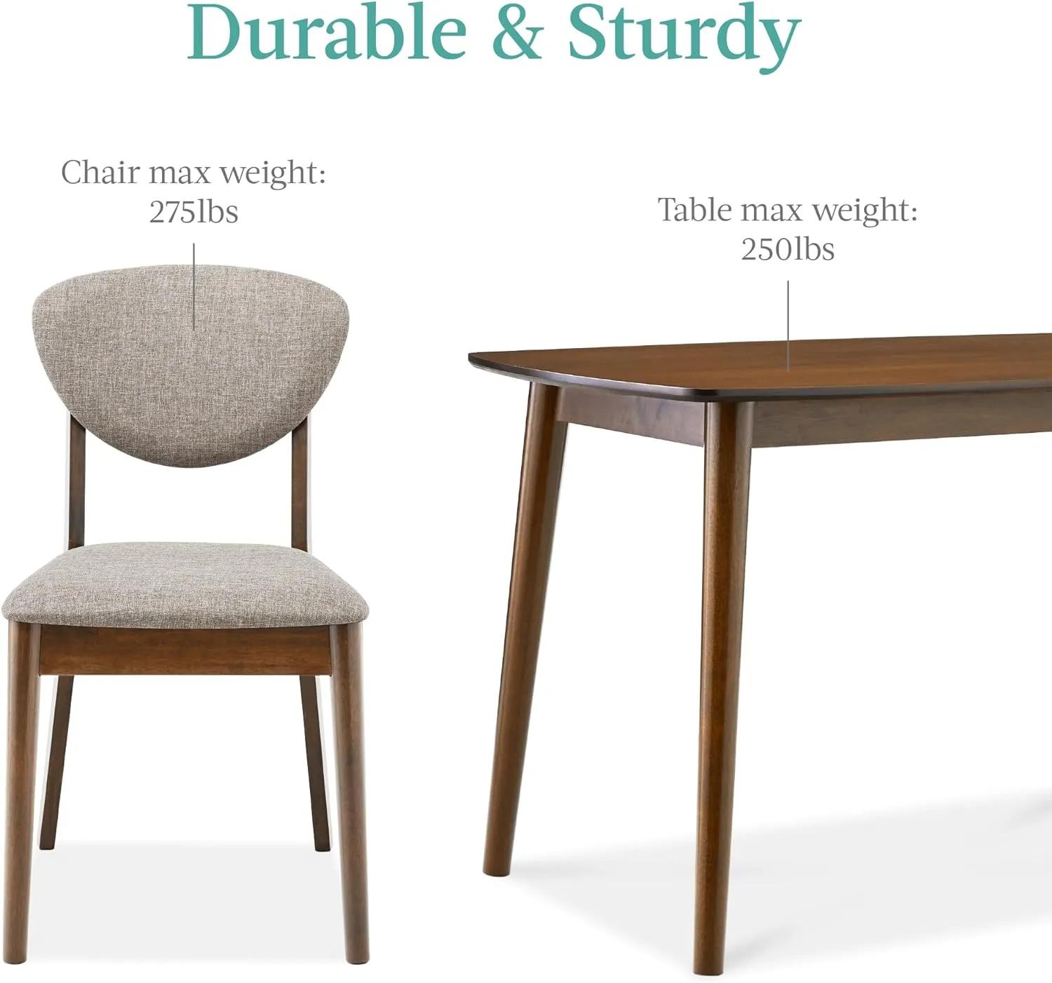 Best Choice Products 5-Piece Dining Set, Compact Mid-Century Modern Table & Chair Set for Home, Apartment w/ 4 Chairs, Padded Seats & Backrests, Wooden Frame - Walnut/Light Gray