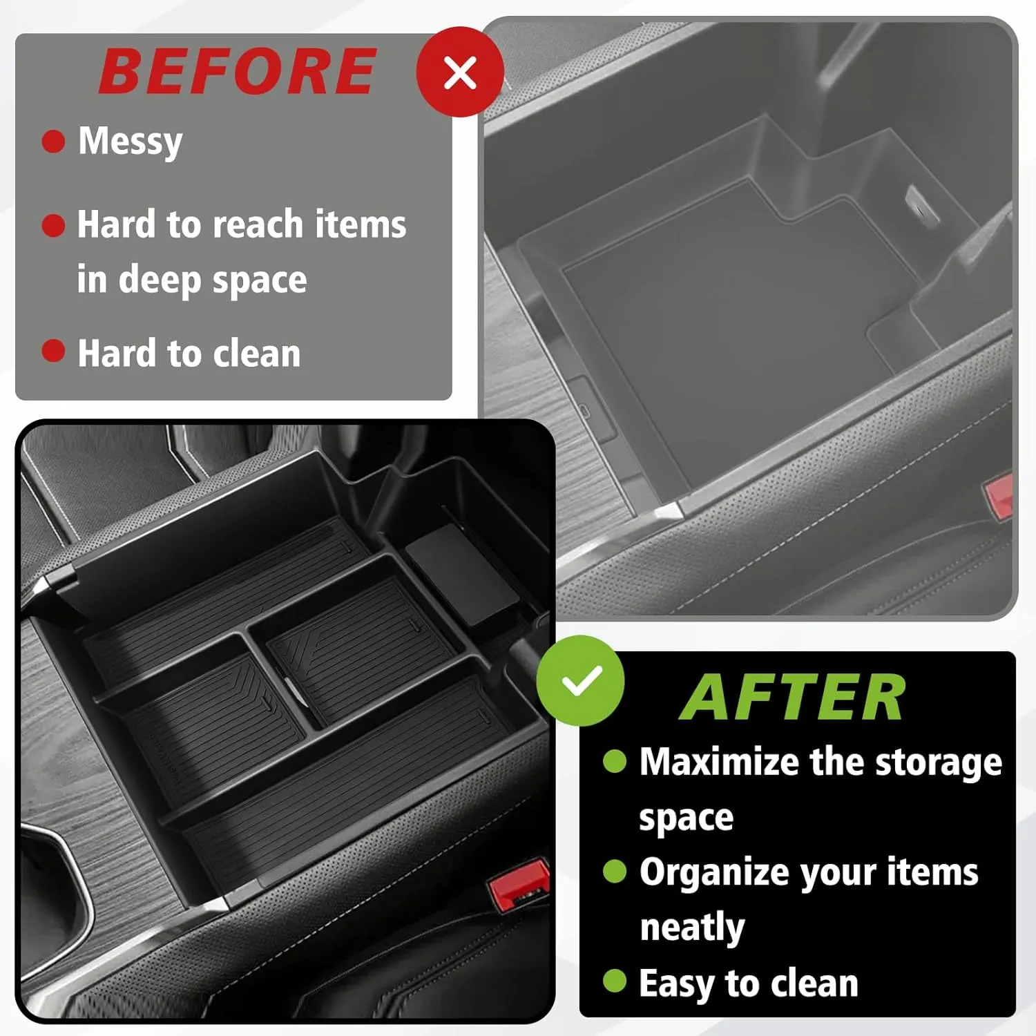 BestEvMod Center Console Organizer Tray Compatible with Chevrolet Silverado EV WT RST LT/Sierra EV 2024 2025 Pickup Armrest Storage Box (Top)