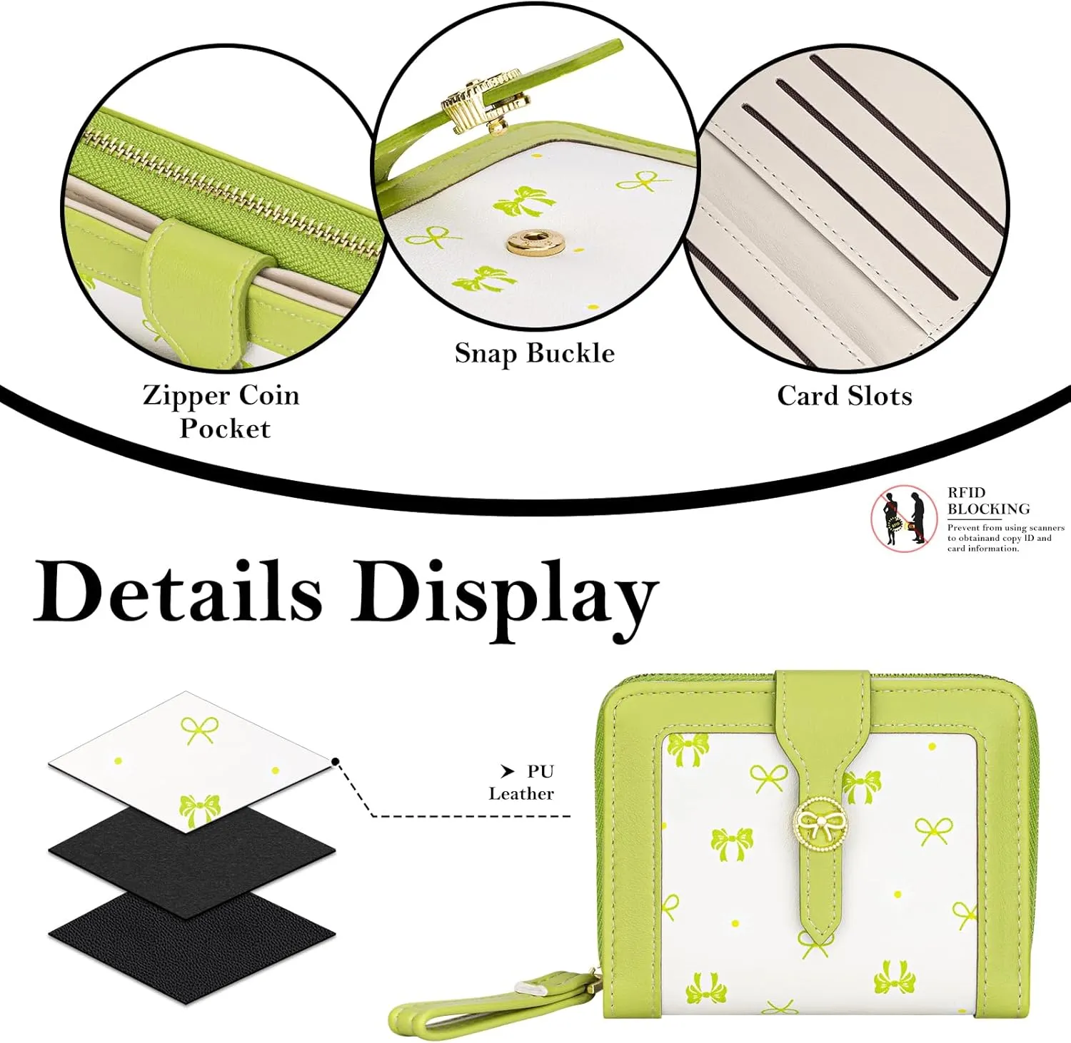 BIAOTIE Bow Women's Wallet Cute Bifold Zipper Around Wallet for Women RFID Credit Card Holder Purse for Ladies Aesthetic Leather Card Holder Purse