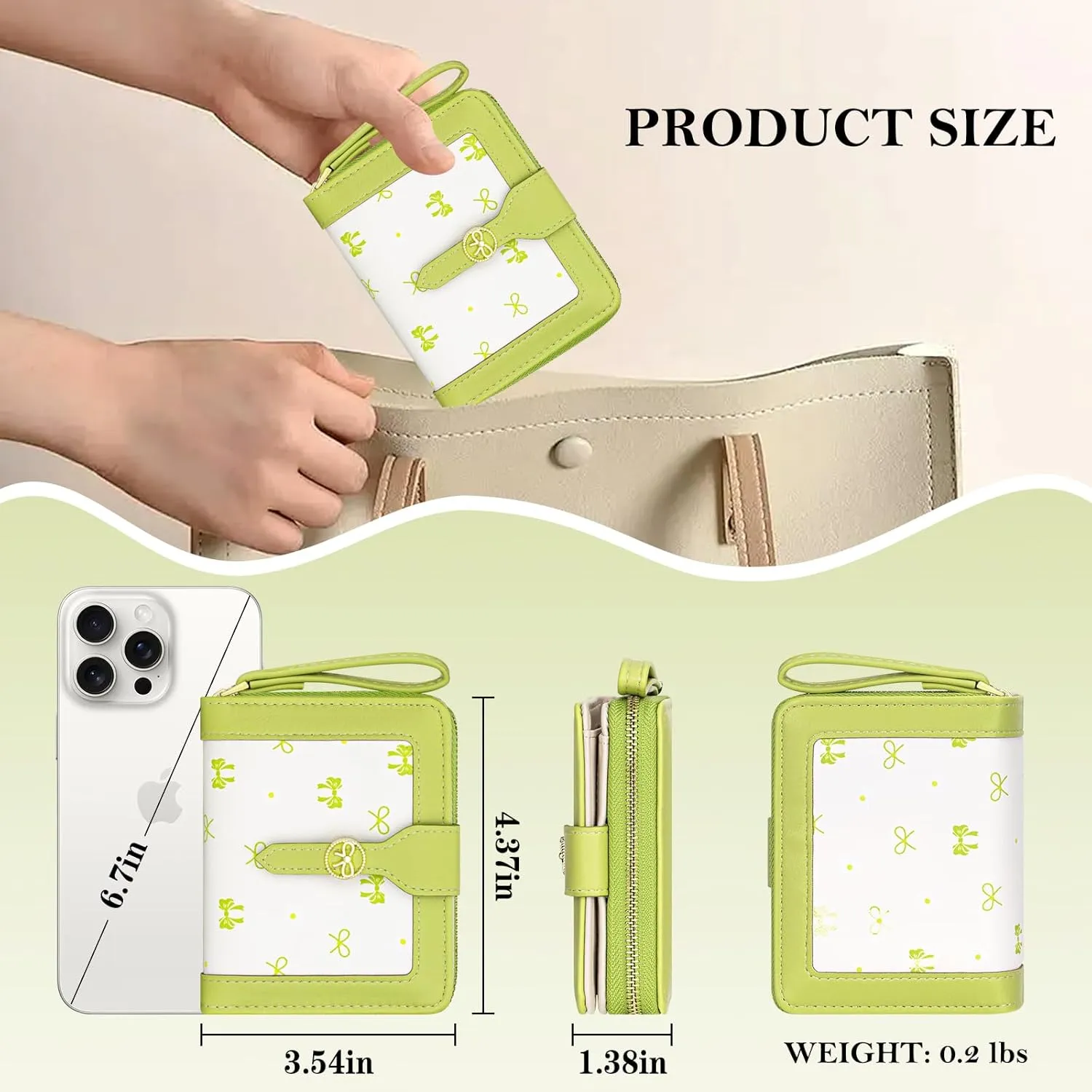 BIAOTIE Bow Women's Wallet Cute Bifold Zipper Around Wallet for Women RFID Credit Card Holder Purse for Ladies Aesthetic Leather Card Holder Purse