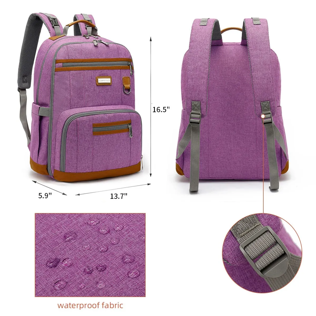 BILLITON MSHI Diaper Bag Backpack for Women Large Capacity Waterproof -Multifunctional with Insulated Pockets for Baby Girl & Boy, Unisex Maternity Travel Bag（Purple）
