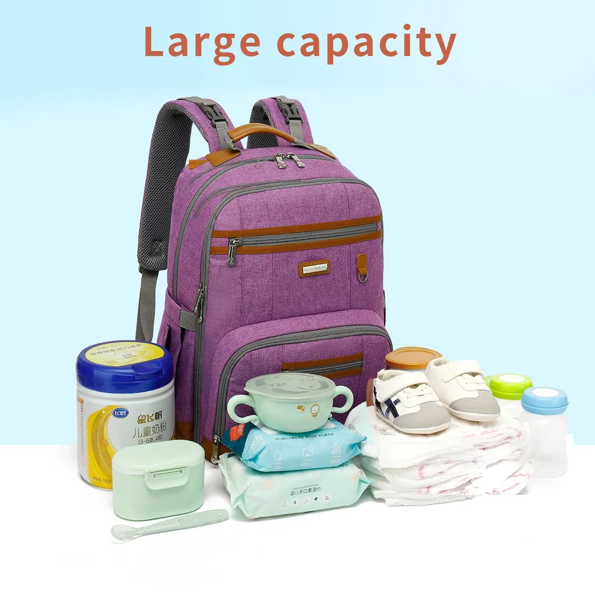 BILLITON MSHI Diaper Bag Backpack for Women Large Capacity Waterproof -Multifunctional with Insulated Pockets for Baby Girl & Boy, Unisex Maternity Travel Bag（Purple）