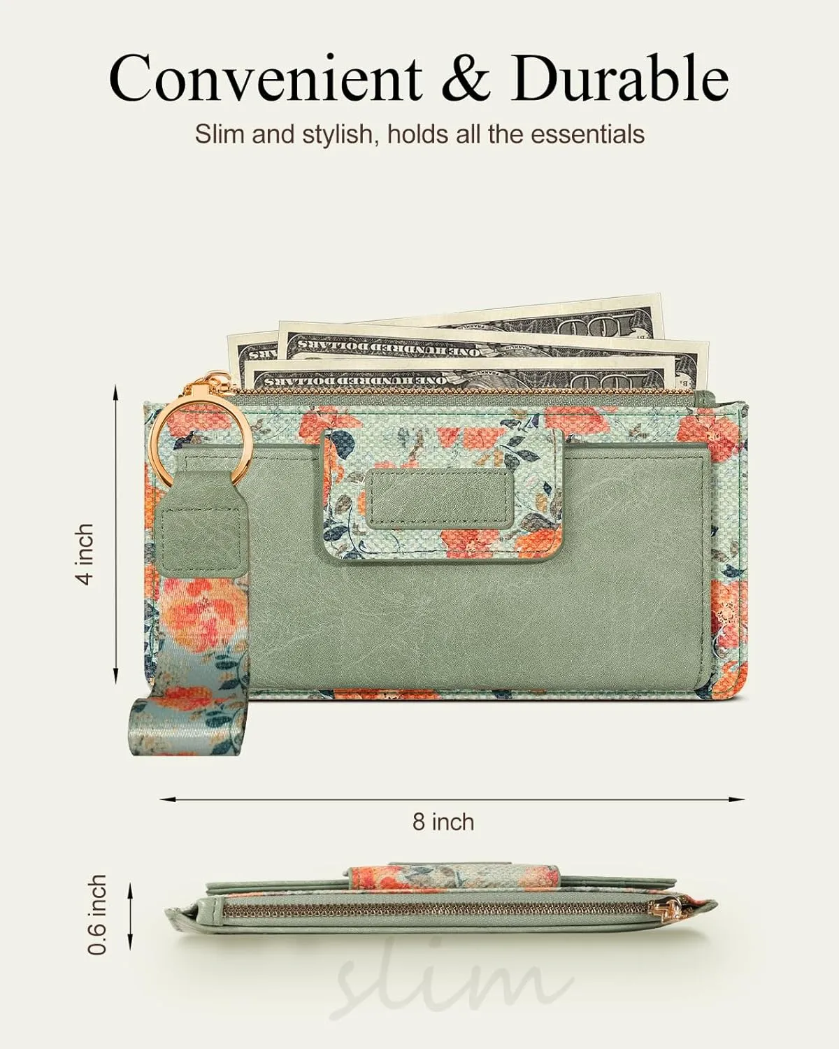 Bistup Wristlet Wallets Women - Cute Leather Ladies Teen Girls Credit Card Holder Keychain Large Capacity Flower Floral Rfid