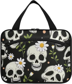 Black Daisy Flower Skull hanging travel kit with hook, designer compact makeup bags for women traveling gym bolsos para hombre L