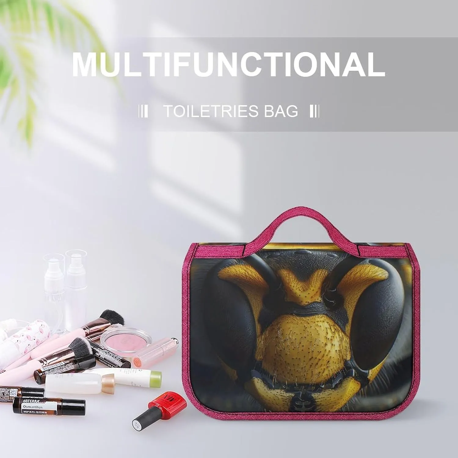 Black Wasp Face Travel Toiletry Bag for Women,Hanging Toiletry Organizer with Hook, Makeup Bag Travel Organizer for Shampoo,Toiletriesl