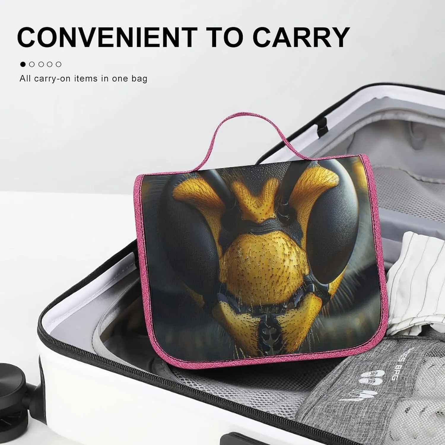 Black Wasp Face Travel Toiletry Bag for Women,Hanging Toiletry Organizer with Hook, Makeup Bag Travel Organizer for Shampoo,Toiletriesl