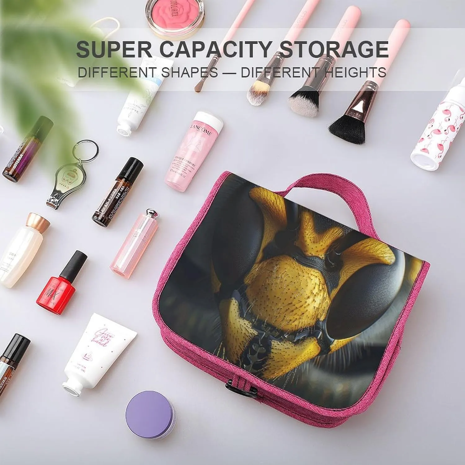 Black Wasp Face Travel Toiletry Bag for Women,Hanging Toiletry Organizer with Hook, Makeup Bag Travel Organizer for Shampoo,Toiletriesl
