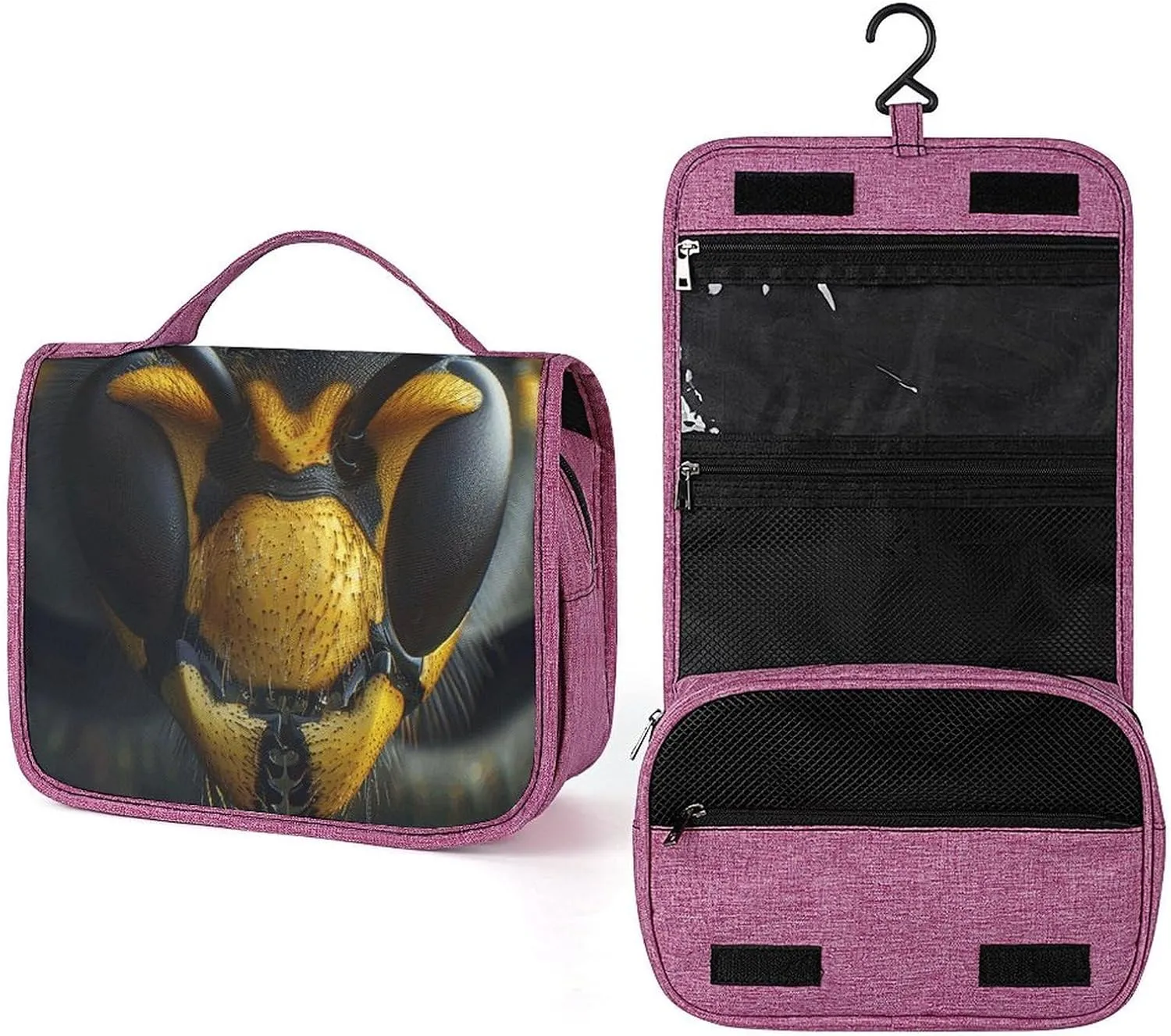 Black Wasp Face Travel Toiletry Bag for Women,Hanging Toiletry Organizer with Hook, Makeup Bag Travel Organizer for Shampoo,Toiletriesl