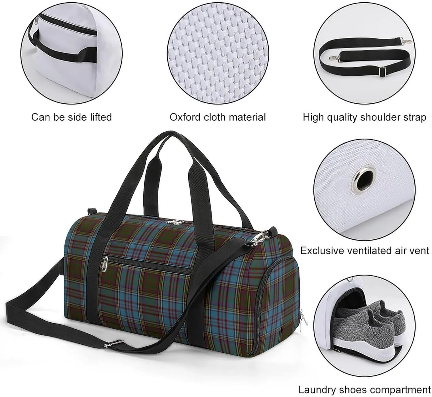 Black Watch Tartan Pattern Portable Large Capacity Fully Printed Fitness Bag Unisex