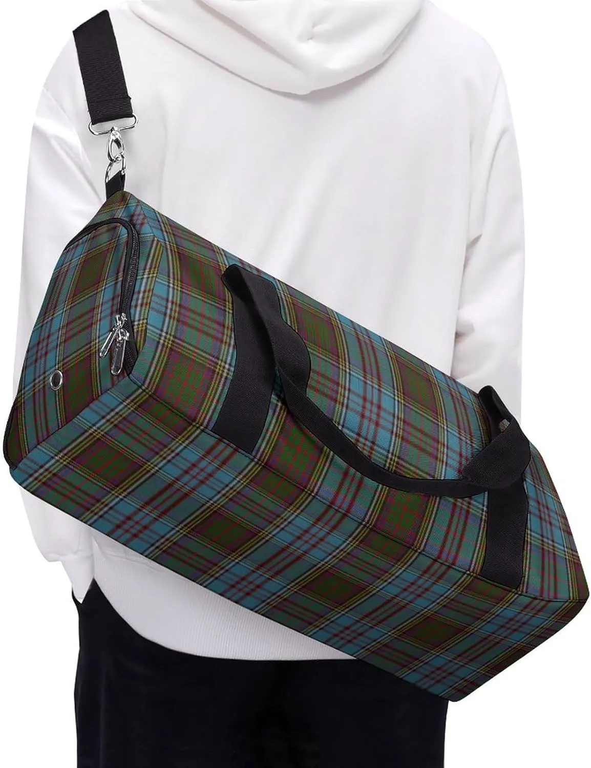 Black Watch Tartan Pattern Portable Large Capacity Fully Printed Fitness Bag Unisex