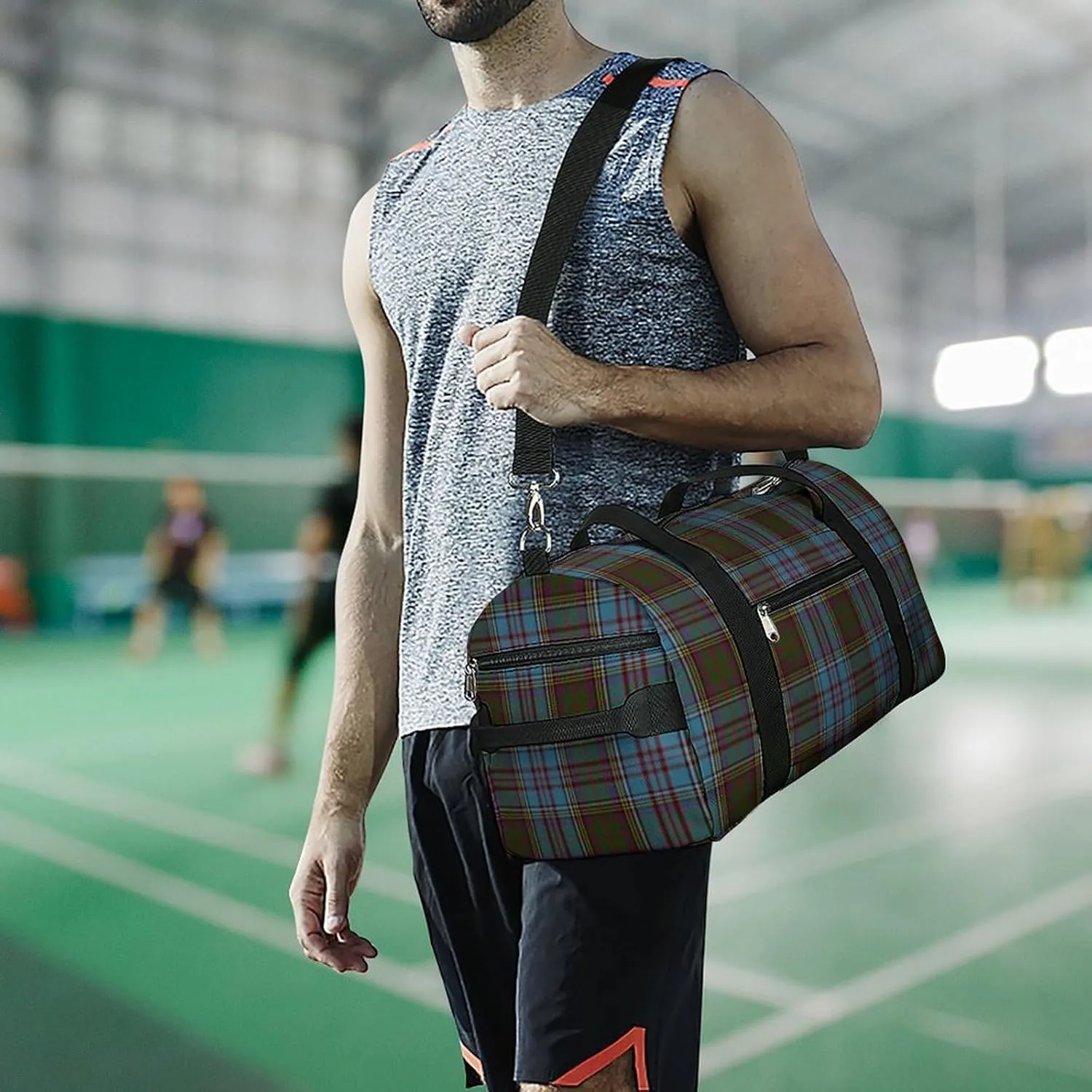 Black Watch Tartan Pattern Portable Large Capacity Fully Printed Fitness Bag Unisex