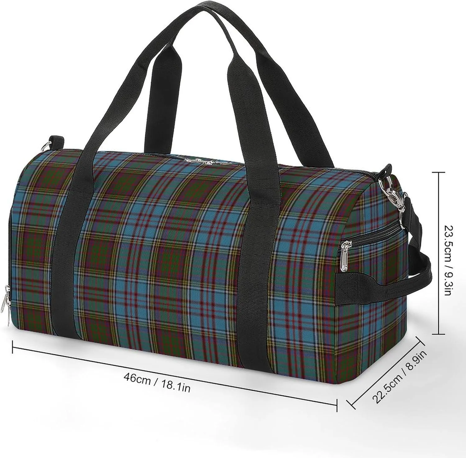 Black Watch Tartan Pattern Portable Large Capacity Fully Printed Fitness Bag Unisex