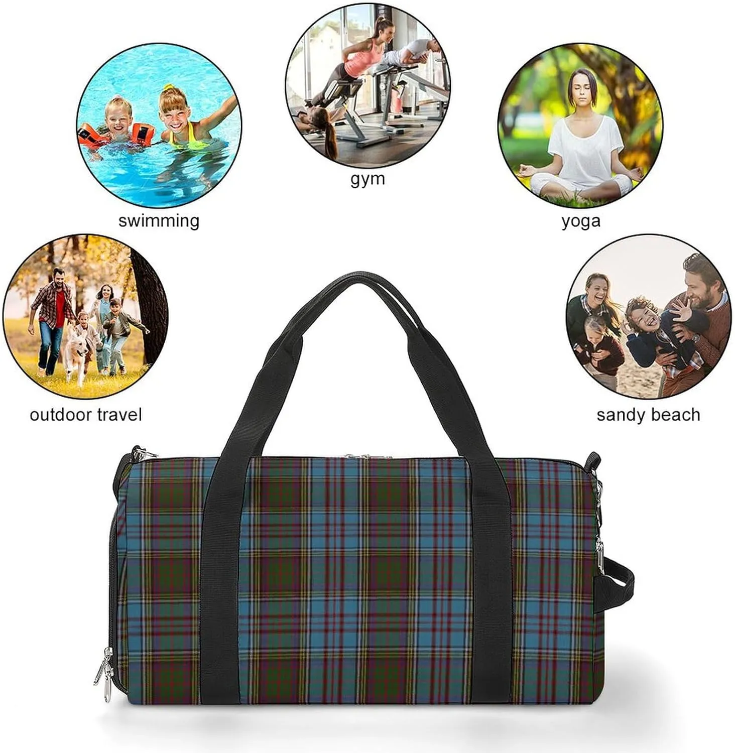 Black Watch Tartan Pattern Portable Large Capacity Fully Printed Fitness Bag Unisex