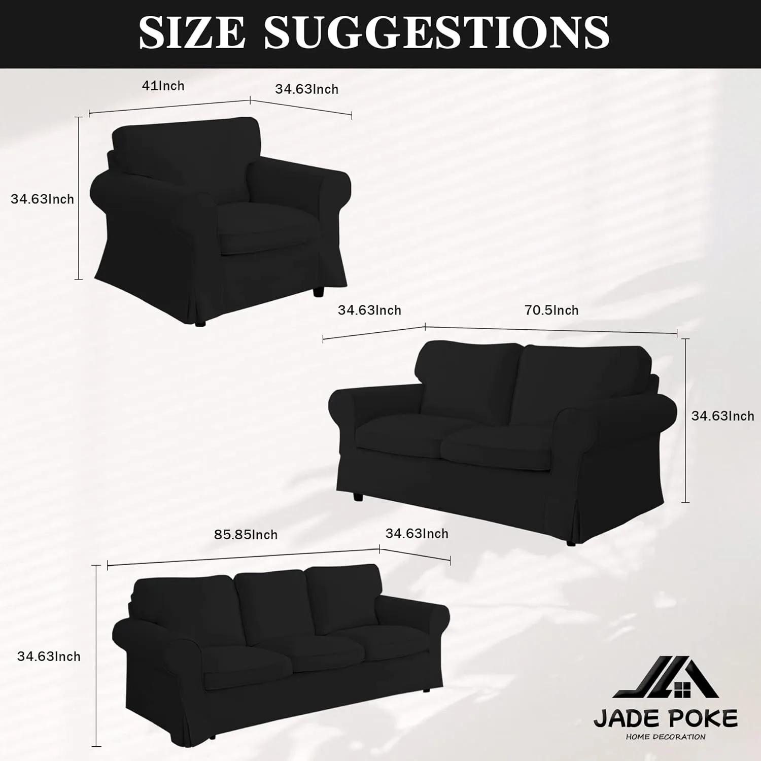 Black Waterproof Ektorp Chair Cover Custom Made Compatible for IKEA Ektorp Armchair Linen Style Ektorp Chair Cover, 3 Pieces